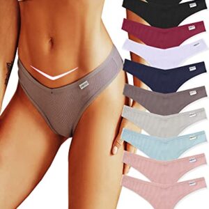 FINETOO 10 Pack Thongs for Women Cotton Underwear V String Breathable Stretch Hipster Sexy Thong Panties S-XL