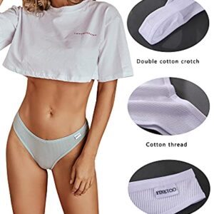 FINETOO 10 Pack Thongs for Women Cotton Underwear V String Breathable Stretch Hipster Sexy Thong Panties S-XL