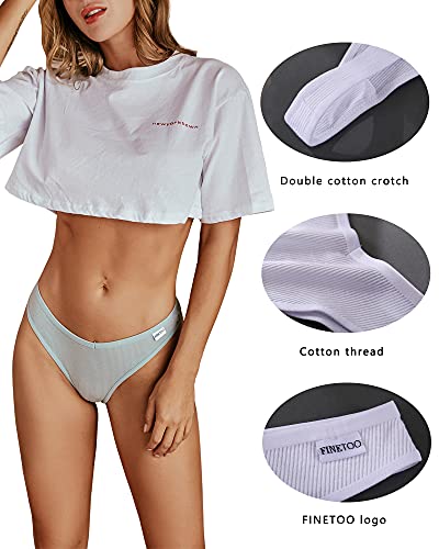 FINETOO 10 Pack Thongs for Women Cotton Underwear V String Breathable Stretch Hipster Sexy Thong Panties S-XL