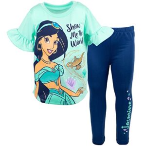 disney princess jasmine little girls graphic t-shirt jogger legging green/blue 7-8