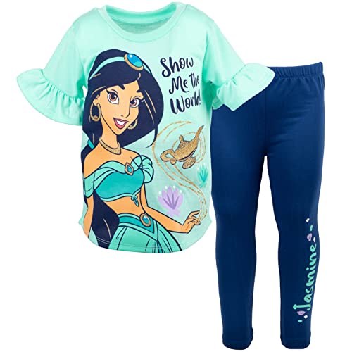 Disney Princess Jasmine Little Girls Graphic T-Shirt Jogger Legging Green/Blue 7-8