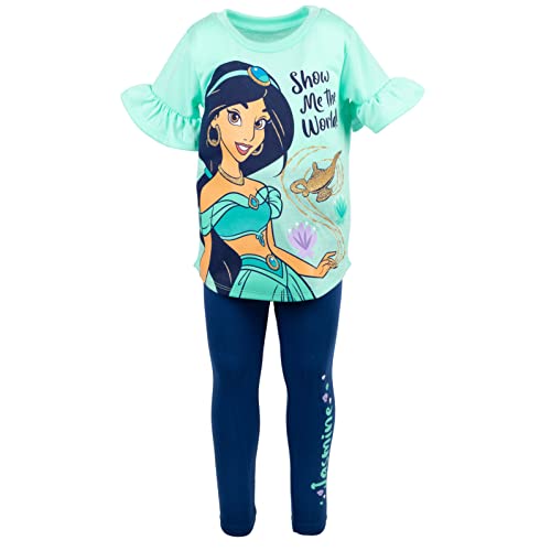 Disney Princess Jasmine Little Girls Graphic T-Shirt Jogger Legging Green/Blue 7-8