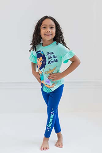 Disney Princess Jasmine Little Girls Graphic T-Shirt Jogger Legging Green/Blue 7-8