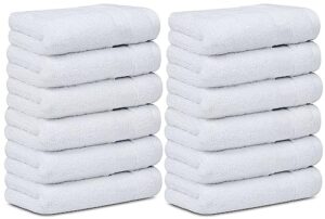 resort collection soft washcloth face & body towel set | 12x12 luxury hotel plush & absorbent cotton washclothes [12 pack, white]