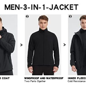 CAMELSPORTS Men’s Waterproof Ski Jacket Warm Winter Mountain Snow Coat 3 in 1 Windproof Hooded Raincoat