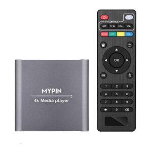 4k media player with remote control, digital mp4 player for 8tb hdd/usb drive/tf card/h.265 mp4 ppt mkv avi support hdmi/av/optical out and usb mouse/keyboard-hdmi up to 7.1 surround sound (grey)