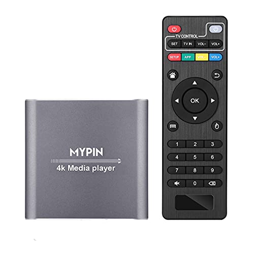 4K Media Player with Remote Control, Digital MP4 Player for 8TB HDD/USB Drive/TF Card/H.265 MP4 PPT MKV AVI Support HDMI/AV/Optical Out and USB Mouse/Keyboard-HDMI up to 7.1 Surround Sound (Grey)