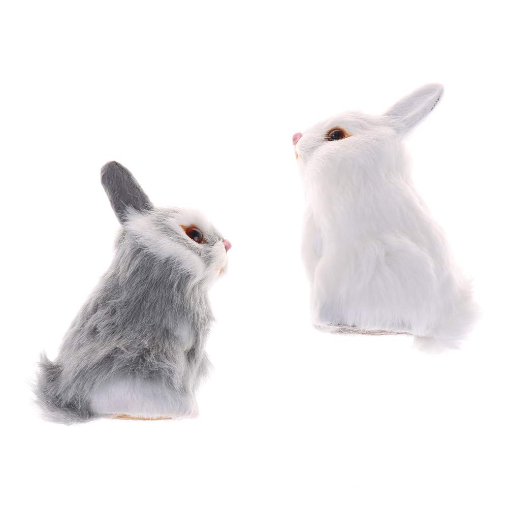 GUDVES Mini Realistic Cute Plush Rabbits Fur Lifelike Animal Easter Bunny Simulation Toy Model Gift Miniatures Decorations (Rabbit Plush Toys)