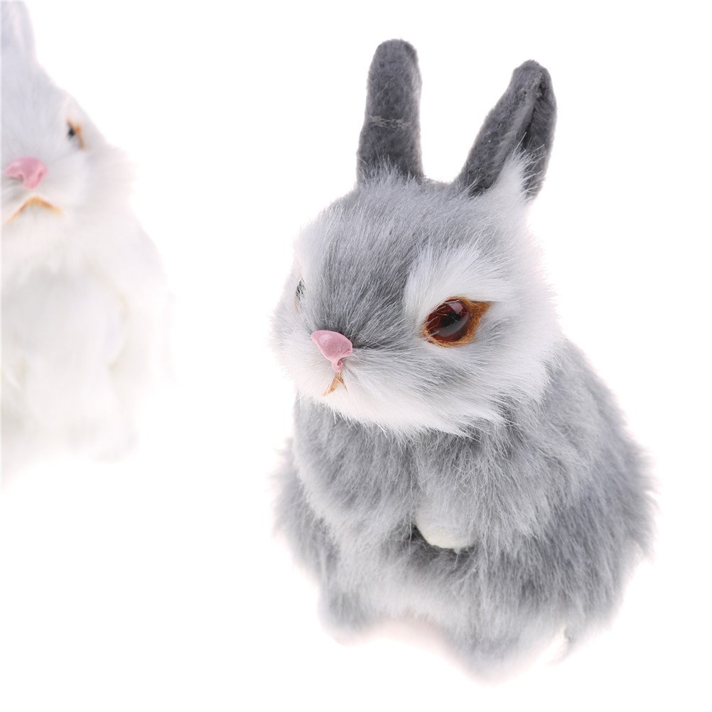 GUDVES Mini Realistic Cute Plush Rabbits Fur Lifelike Animal Easter Bunny Simulation Toy Model Gift Miniatures Decorations (Rabbit Plush Toys)