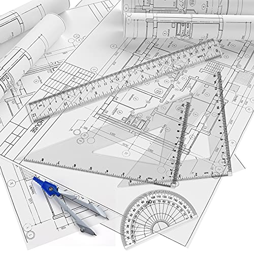 Coopay 12 Inch Math Geometry Tool Plastic Ruler Set Includes Straight Ruler, Triangle Ruler, Protractor, Compass, Pencil Lead, Pencil Sharpener for Student School Home Office Supplies