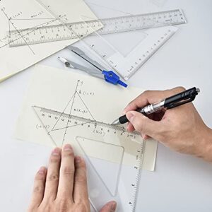 Coopay 12 Inch Math Geometry Tool Plastic Ruler Set Includes Straight Ruler, Triangle Ruler, Protractor, Compass, Pencil Lead, Pencil Sharpener for Student School Home Office Supplies