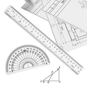 Coopay 12 Inch Math Geometry Tool Plastic Ruler Set Includes Straight Ruler, Triangle Ruler, Protractor, Compass, Pencil Lead, Pencil Sharpener for Student School Home Office Supplies