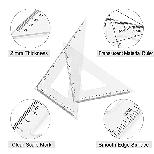 Coopay 12 Inch Math Geometry Tool Plastic Ruler Set Includes Straight Ruler, Triangle Ruler, Protractor, Compass, Pencil Lead, Pencil Sharpener for Student School Home Office Supplies