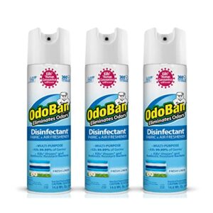 odoban ready-to-use 360-degree continuous spray disinfectant and harsh aroma eliminator, fabric and air freshener, 3 pack, 14.6 ounces each, fresh linen scent