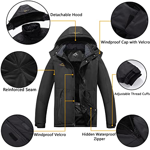 FTIMILD Men's Ski Jacket Waterproof Warm Winter Mountain Windbreaker Hooded Raincoat Snow Jackets