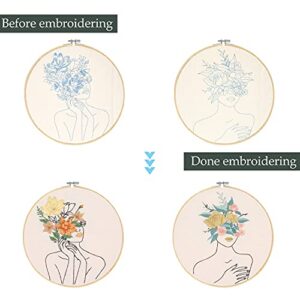 Santune 4 Pack Embroidery kit with Patterns and Instructions,DIY Beginner Cross Stitch Kits for Adults, with 4 Embroidery Clothes Women and Flower Pattern,2 Embroidery Hoops, Color Threads and Needles