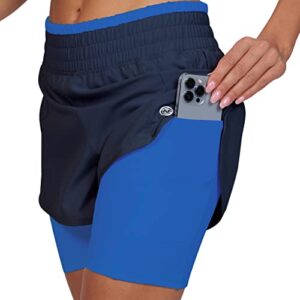 women's running shorts elastic high waisted dry-fit moisture wicking performance workout athletic biker compression pocket (as1, alpha, s, regular, regular, navy - nautical blue)