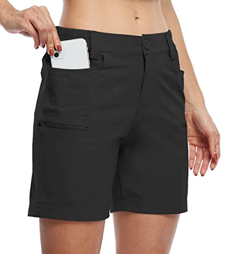 Willit Women's Shorts Hiking Cargo Golf Shorts Outdoor Summer Shorts with Pockets Water Resistant Black M