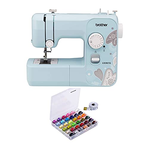 Brother RLX3817A 17-Stitch Sewing Machine (Blue) with 36-Piece Bobbins and Sewing Threads Set Bundle (Renewed) (2 Items)