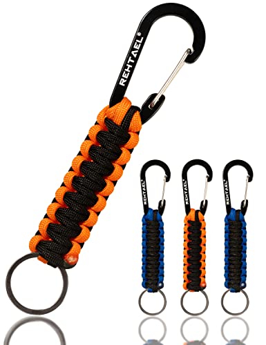 REHTAEL Paracord Keychain with Carabiner for Keys/Knife for Camping/Hiking (4Pack;2BlackBlue+2BlackOrange)