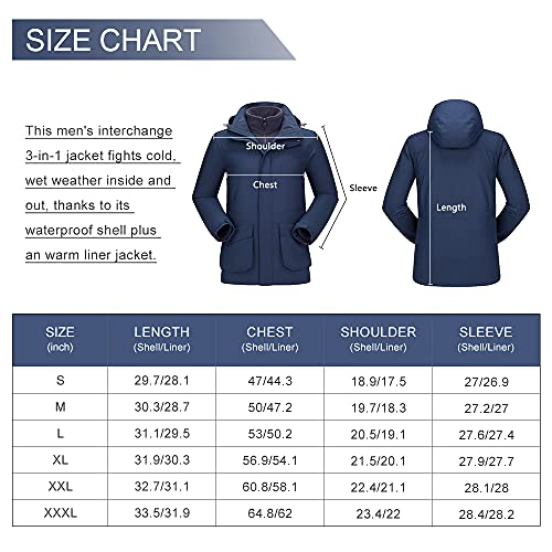 CAMEL CROWN Mens 3-in-1 Ski Jacket Waterproof Winter Coat Warm Mountain Snow Jacket for Rain Outdoor Hiking