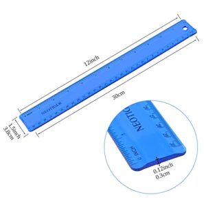 Neotiger Flexible Shatterproof Bendable Unbreakable Safe Soft Transparent Clear Plastic Straight Flat Ruler, 30 cm/12 inch. Set of 2, Clear and Blue, for Home, School, Office, for kids and Adults