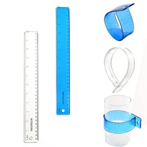 Neotiger Flexible Shatterproof Bendable Unbreakable Safe Soft Transparent Clear Plastic Straight Flat Ruler, 30 cm/12 inch. Set of 2, Clear and Blue, for Home, School, Office, for kids and Adults