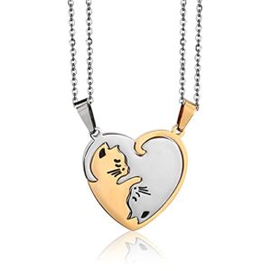 GOVENUS Couple Heart Or Cat BFF Best Friend for Girls Puzzle Friendship Pendant Necklaces,316L Stainless Steel Gold&Silver