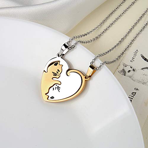 GOVENUS Couple Heart Or Cat BFF Best Friend for Girls Puzzle Friendship Pendant Necklaces,316L Stainless Steel Gold&Silver