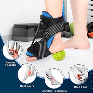 Adjustable Plantar Fasciitis Night Splint,Improved Dorsal Night Splint with Massage Ball,Adjustable Ankle Foot Drop Orthotic Brace for Plantar Fasciitis, Foot Drop Ankle Pain, Achilles Tendonitis Support for Women, Men (blue)