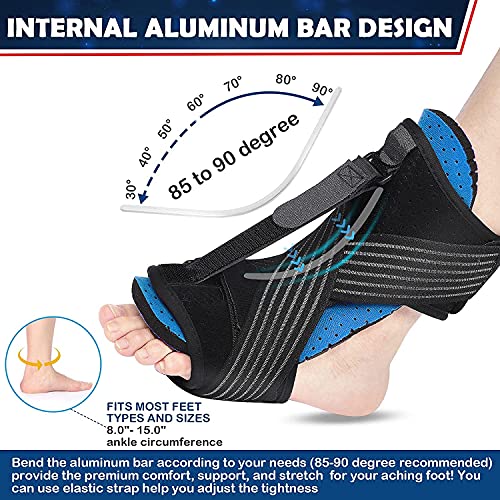 Adjustable Plantar Fasciitis Night Splint,Improved Dorsal Night Splint with Massage Ball,Adjustable Ankle Foot Drop Orthotic Brace for Plantar Fasciitis, Foot Drop Ankle Pain, Achilles Tendonitis Support for Women, Men (blue)