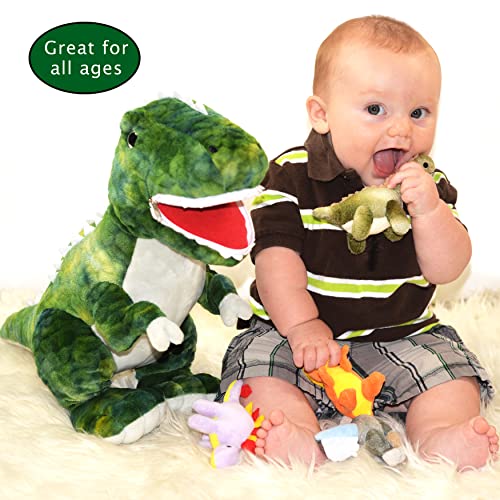 DreamsBe Dinosaur Stuffed Animal T-Rex and 5 Little Dinos for Boys & Girls - Plush Stuffie with Zippered Pocket Eating Dinosaurs Gift Ages 3 4 6 7 8 9 Years