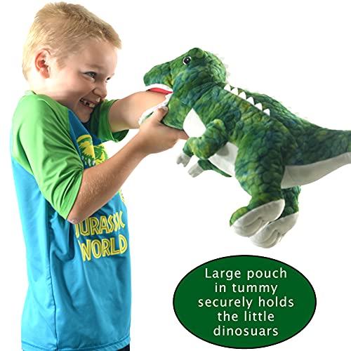 DreamsBe Dinosaur Stuffed Animal T-Rex and 5 Little Dinos for Boys & Girls - Plush Stuffie with Zippered Pocket Eating Dinosaurs Gift Ages 3 4 6 7 8 9 Years