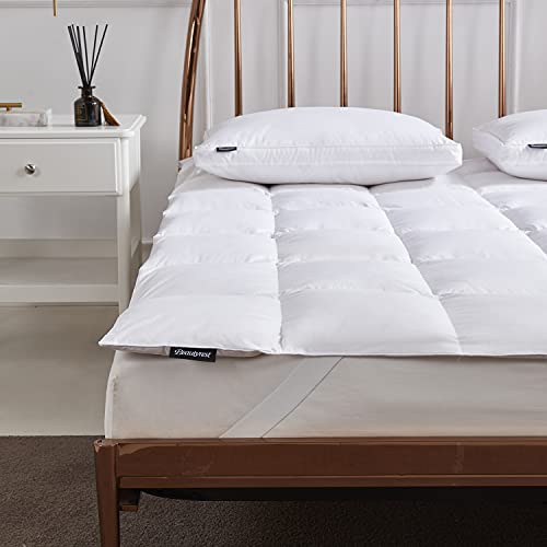 Beautyrest White Feather Down Mattress Topper King Size - 233 Thread Count Tencel/Cotton Blend Featherbed Cover with Elasticized Anchor Bands Mattress Pad