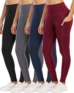 youngcharm 4 pack leggings with pockets for women,high waist tummy control workout yoga pants blackdgraynavyburgundy-l