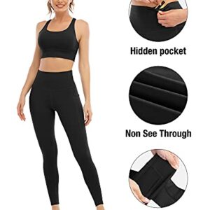 YOUNGCHARM 4 Pack Leggings with Pockets for Women,High Waist Tummy Control Workout Yoga Pants BlackDGrayNavyBurgundy-L