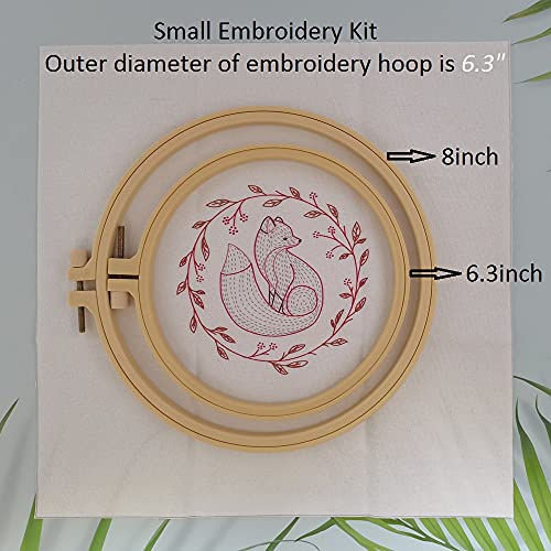 mopulo Embroidery Kit for Adults Beginners Starter Cross Stich Kit with Fox Pattern Stamped Embroidery Cloth Hoops Threads Needles Easy Handmade Needlepoint Kits,Fox