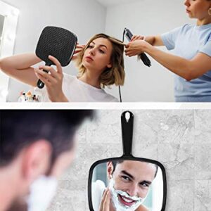 MIRRORNOVA Hand Mirror, Barber Hairdressing Handheld Mirror with Handle for Salon, Square, Black, Medium