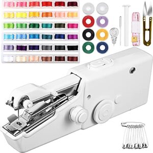 61 pieces hand , mini handheld sewing machine electric handy single handheld sewing machine with sewing threads tools for diy clothes fabrics home travel (white)
