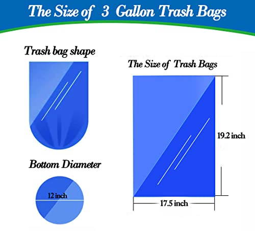 3 gallon Clear trash can liners,Small clear Garbage Bags 300,Extra Strong 2.6,3,4 Gal Trash Bag,Fit 4.5-6-8-10 liters trash Bin Liners for Home Office Kitchen （Clear 300）