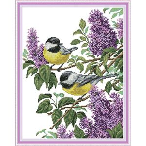 joy sunday cross stitch kits stamped full range of embroidery starter kits for beginners diy 14ct 2 strands - two birds 3(printed) 14.6×18.1 inch