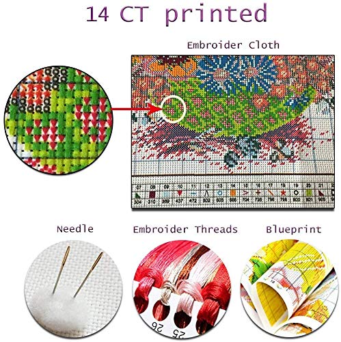 Joy Sunday Cross Stitch Kits Stamped Full Range of Embroidery Starter Kits for Beginners DIY 14CT 2 Strands - Two Birds 3(Printed) 14.6×18.1 inch