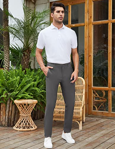 SPECIALMAGIC Golf Pants Men Stretch Slim fit Hiking Pants Lightweight Dress Casual Tapered Zipper Pockets 34 Grey