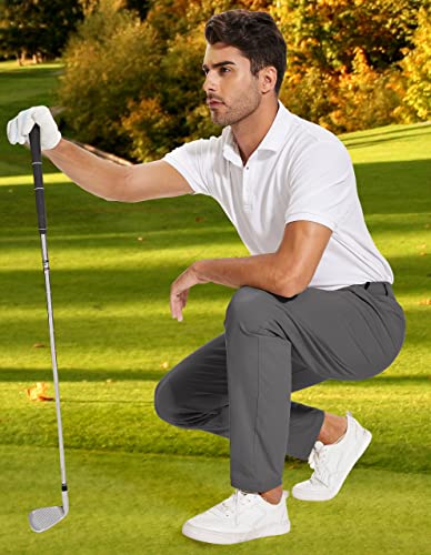 SPECIALMAGIC Golf Pants Men Stretch Slim fit Hiking Pants Lightweight Dress Casual Tapered Zipper Pockets 34 Grey