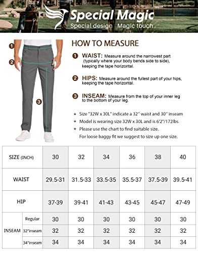 SPECIALMAGIC Golf Pants Men Stretch Slim fit Hiking Pants Lightweight Dress Casual Tapered Zipper Pockets 34