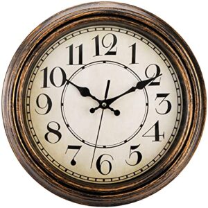 zenfun 12'' round classic wall clock, battery operated quartz clock silent non ticking wall clock, decorative for kitchen, home, living room, farmhouse, bedrooms, easy to read, bronze