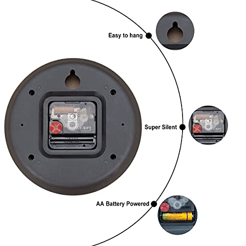 AROMUSTIME 12 Inches Round Wooden Wall Clock Battery Operated Silent Non-Ticking,Metal Pointer&Glass Cover, for Office Kitchen Bedroom Classroom&Living Room, Brown