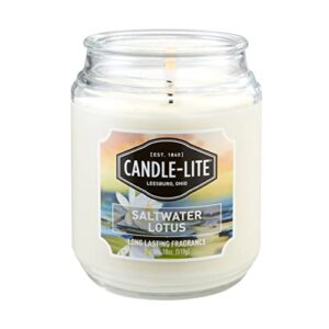 candle-lite scented candles, saltwater lotus fragrance, one 18 oz. single-wick aromatherapy candle with 110 hours of burn time, white color