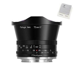 ttartisan 7.5mm f2.0 fisheye lens with 180° angle of view compatible with canon eos-m mount cameras like m1, m2, m3, m5,m6, m10, m50, m100