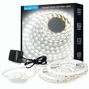 daybetter white led strip light, 40ft dimmable bright rope light, 6500k 24v light strips, 720 leds 2835 tape lights for bedroom, kitchen, mirror, home decoration